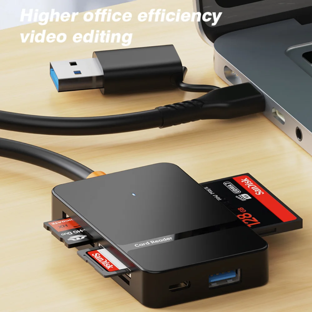 USB3.0/USB-C 8 في 1 قارئ بطاقات يدعم U disk/SD/Micro SD/TF/CF/MS/CF بطاقة للهاتف المحمول PC قارئ بطاقات متعدد الوظائف