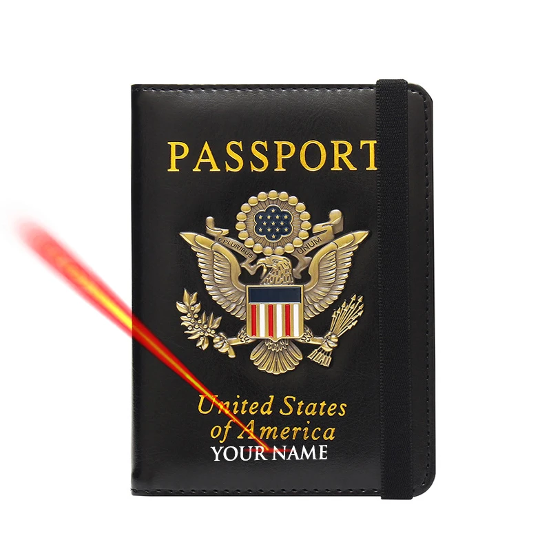 Rfid Personalized Passport Cover USA  with Names Elastic Band  Passport Holder Personal Name Multi-Card Passport Case