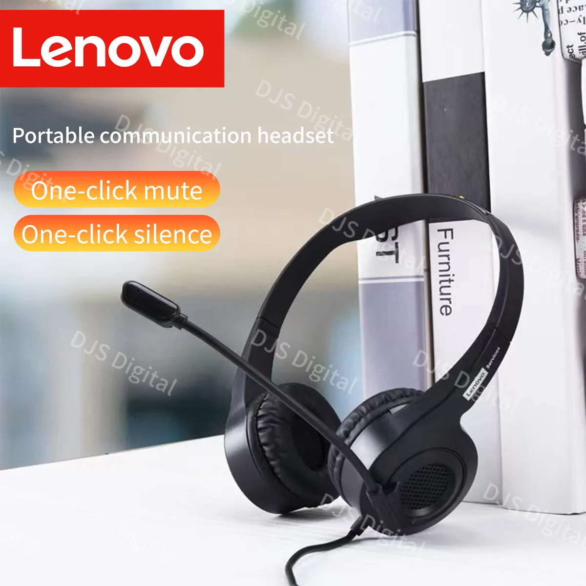 Lenovo Wired Headset On-Ear Stereo with Noise-Cancelling Microphone USB Connectivity Line Controls Headphones for Pc Mac Laptop