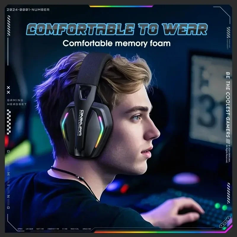 ONIKUMA GT826 Wireless Gaming Headset Tri Mode Bluetooth 5.4 2.4G USB C Low Latency RGB Stereo Sound For PC Laptop Gamer Mic