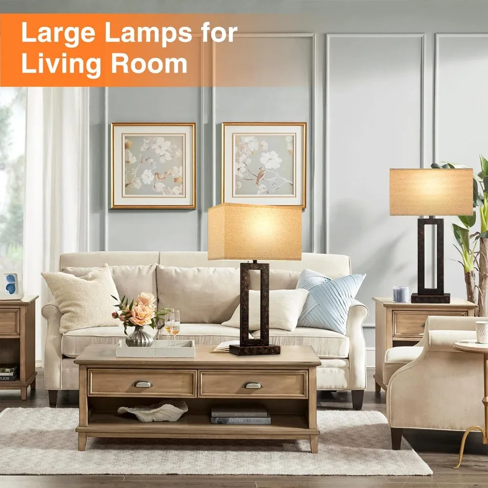 22" Touch Bedside Lamps Set of 2 with USB-C & A, 3-Way Dimmable Night Stand Lamps for Living Room, Bedroom, Beige & Brown view 4