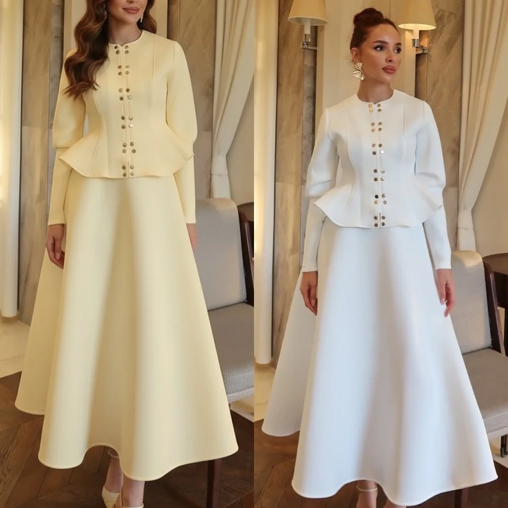 Maßgeschneiderte, moderne, formelle Jersey-Kleider mit Strasssteinen, gerüscht, A-Linie, U-Ausschnitt, knöchellange Kleider, Abendkleider, Größen erhältlich