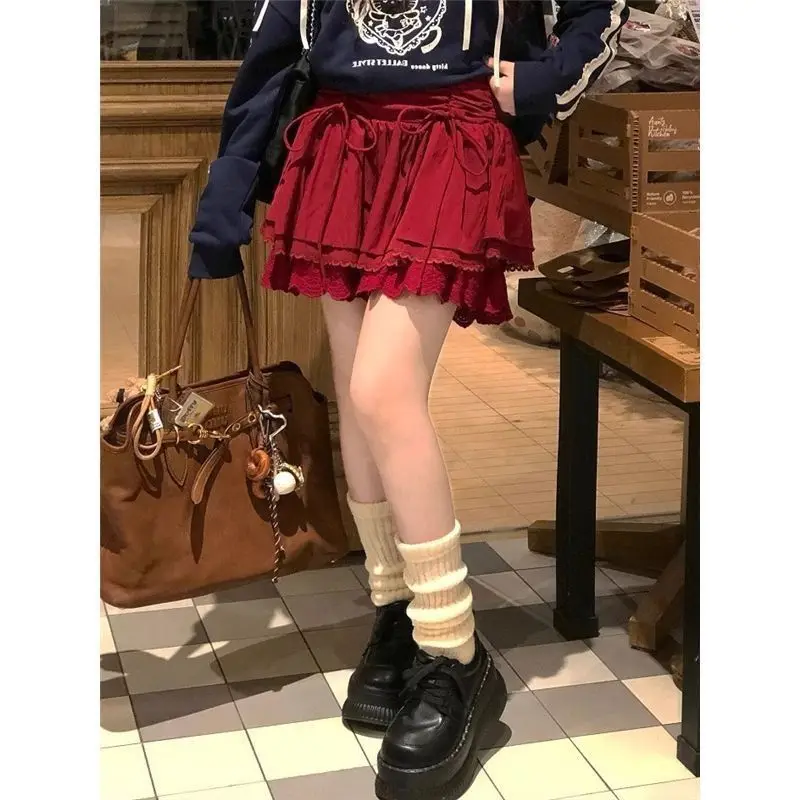 SOIOMES Bow Tie ลูกไม้เค้กกระโปรงผู้หญิงฤดูร้อนใหม่สไตล์หวานสาวกระโปรงสั้นกระโปรงอเนกประสงค์พร้อมซับใน