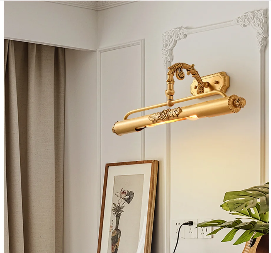 Retro LED American Style Copper Mirror Lamp L42cm/L58cm/L78cm Sizes French Style Bathroom Dressing Wall Lamp Home Decoration