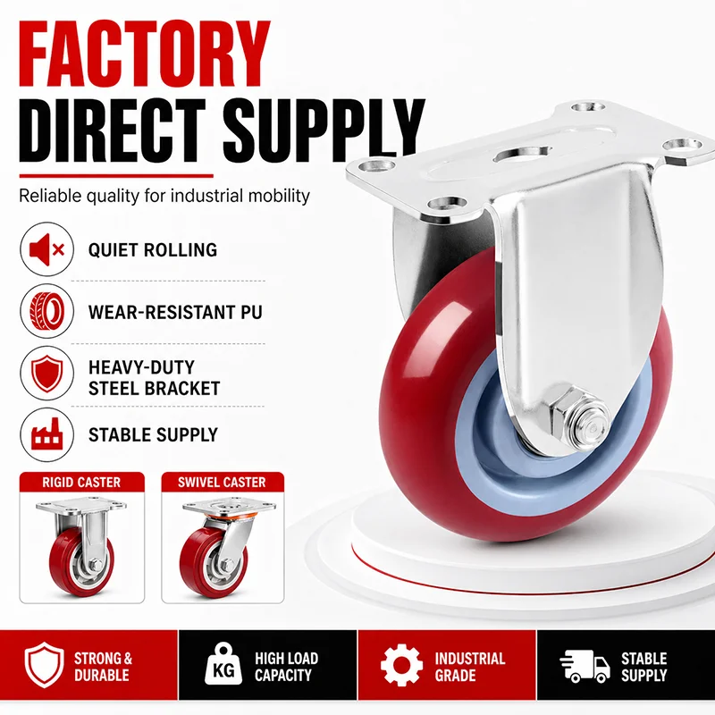Heavy Duty PU Caster Wheels 2.5/3/4/5 Inch – Swivel/Rigid/Brake Options, Load Capacity 80-120KG, Smooth & Durable Rolling