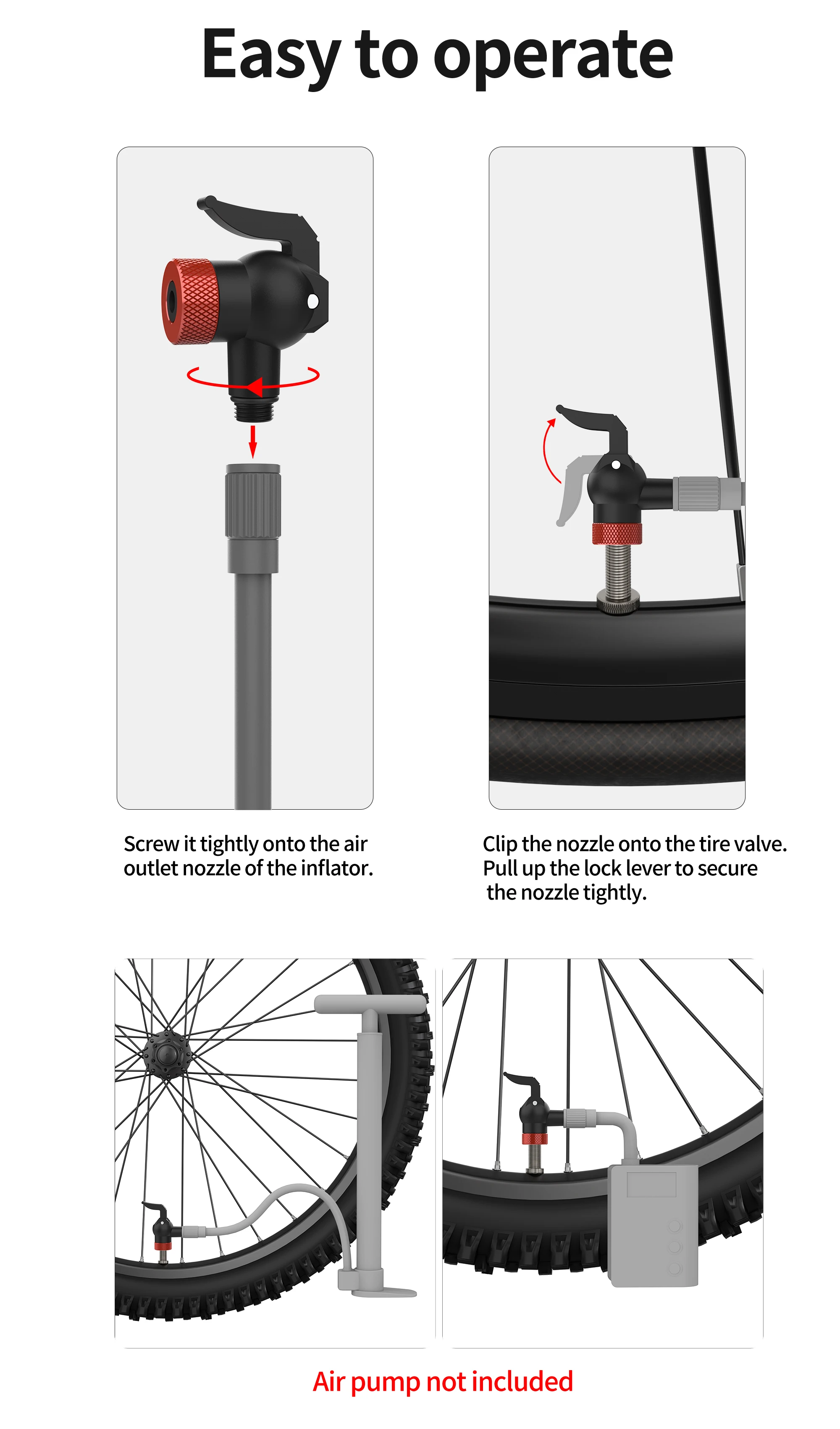 Luftpumpen-Düsenadapter Aufblasventil-Verbinder Schnellverschluss-Pumpendüse Fahrradzubehör – Detail 7