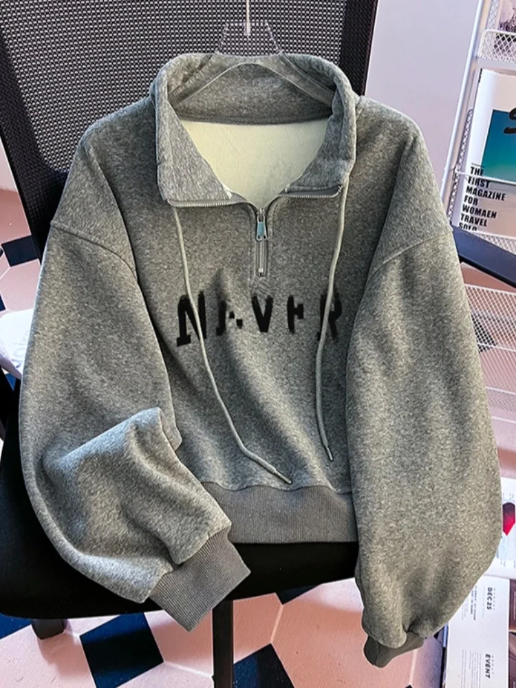 Bluza z kapturem Thiened Fce z zamkiem błyskawicznym, stójką, damska, luźny krój, jesienno-zimowa, odzież wierzchnia