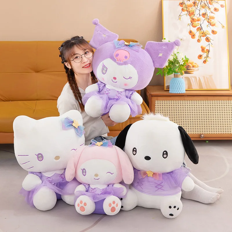 45 cm Sanrio Kawaii Hello Kitty Knuffel Gevulde Pop Kuromi met Paarse Melodie Pachi Hond Violet KT Pop Kinderen Verjaardag Kerstcadeau