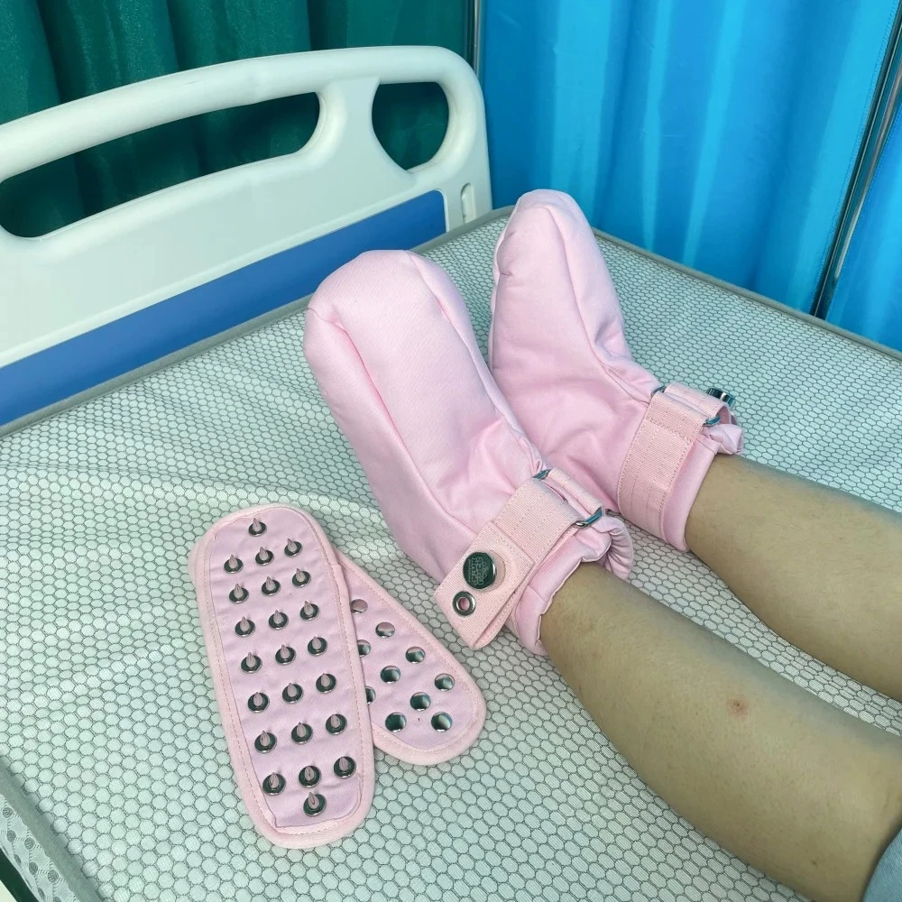 

Pink Restraint Shoes Magnetic Locking Booties with Adjustable Ankle Belt Spiked Insoles for Patients Healh Care Medical Footwear
