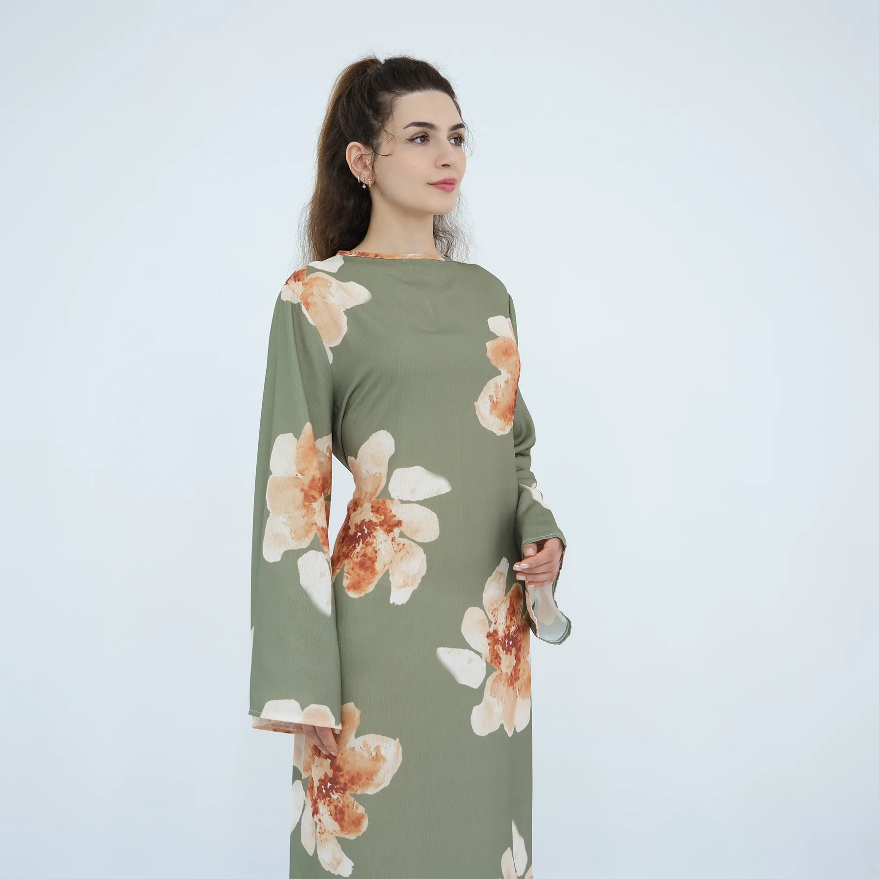 

Fashion Floral Print Long Dress Satin Abaya Muslim Women Party Dresses Dubai Kaftan Turkey Caftan Marocain Femme Robe Islam Gown
