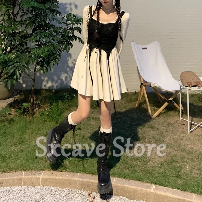 Vintage Lolita Dress Party Women Casual Long Sleeve Elegant Y2k Mini Dress Kawaii Clothing One Piece Dress Korean 2023 Autumn