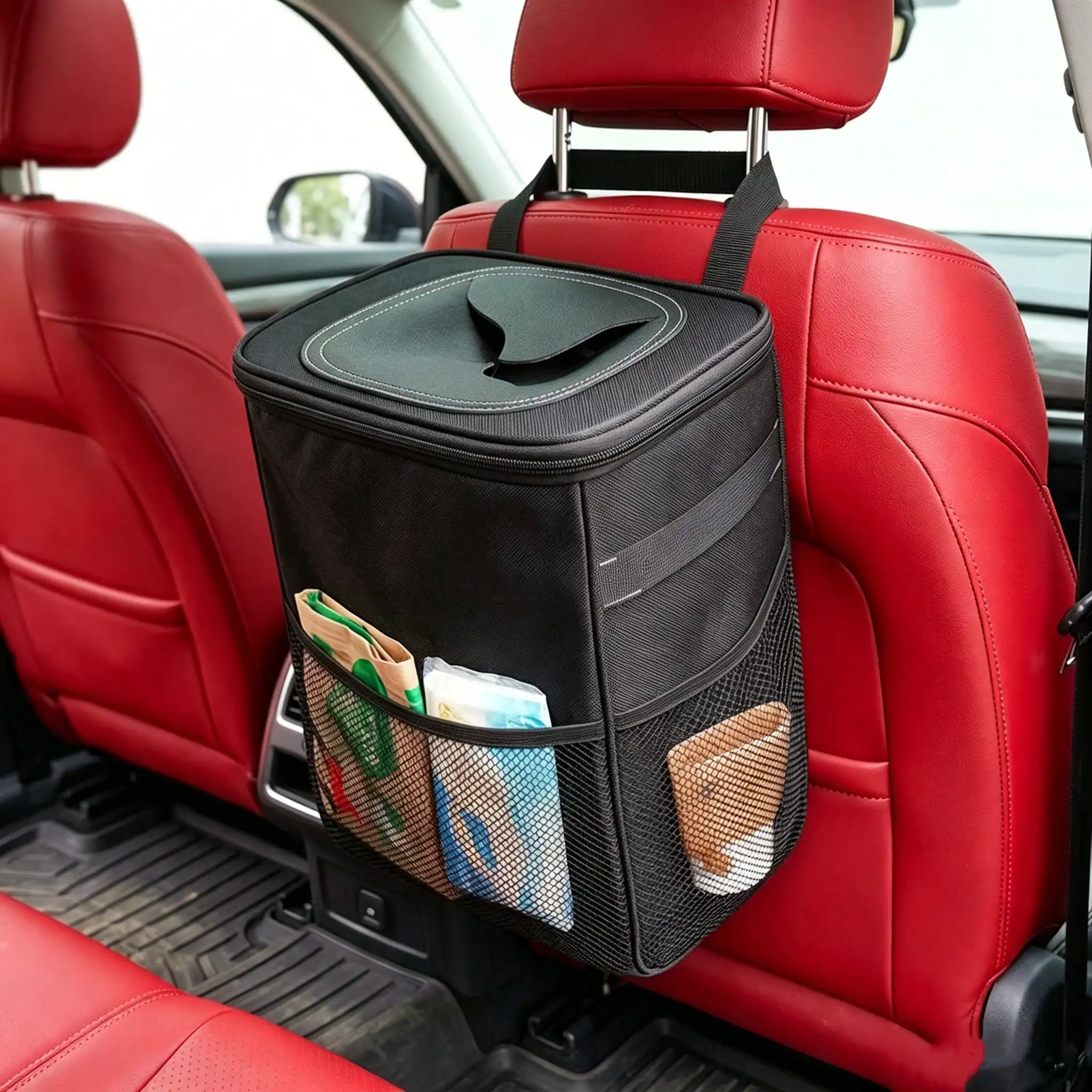 Portable Car Trash Can With Lid, Foldable Storage Bag, Multi-Functional Car Hanging Bag, Waterproof Car Trash Can, For Storage And Organization, A Must-Have For Travel.