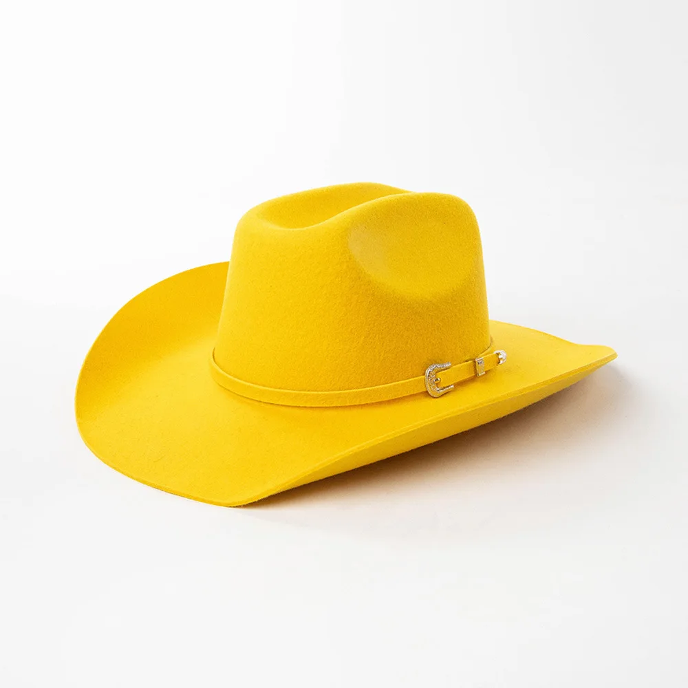 USPOP Cowboyhut aus 100 % Wollfilz mit Gürtelschnalle, 4 Größen, breite Krempe, Jazz-Hut, Herbst-Winter-Fedoras