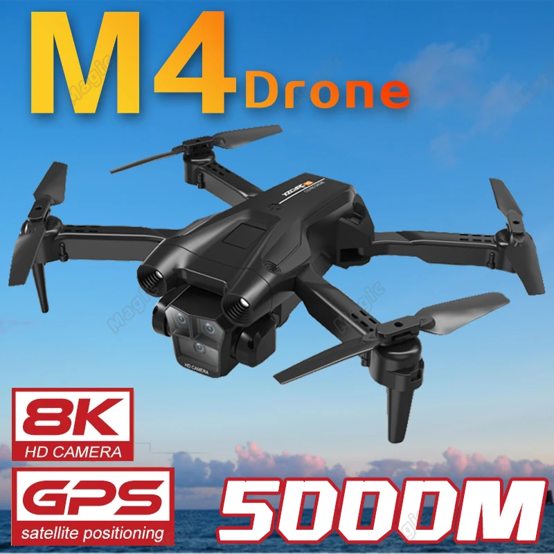 M4 Pro RC Obstacle Avoidance Drone 8K Professional Wide Angle Triple HD Camera Foldable RC Helicopter WIFI FPV Drone Toy