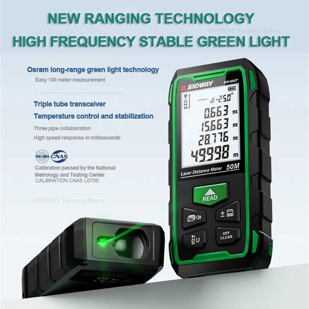 SNDWAY Laser Distance Meter SW 50GT 70GT 100GT Digital Rangefinder Green Laser Professional Range Finder Laser Measure Meter