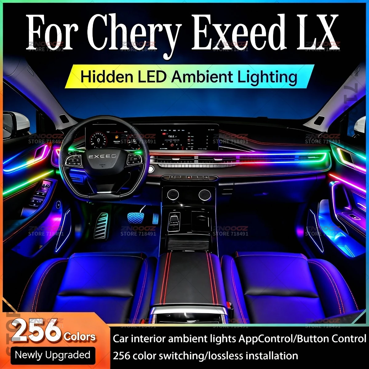 22in1 RGB Car Interior Acrylic Car Ambient Lights RGB Hidden Acrylic Strip Decoration Atmosphere Accessories For Chery Exeed LX