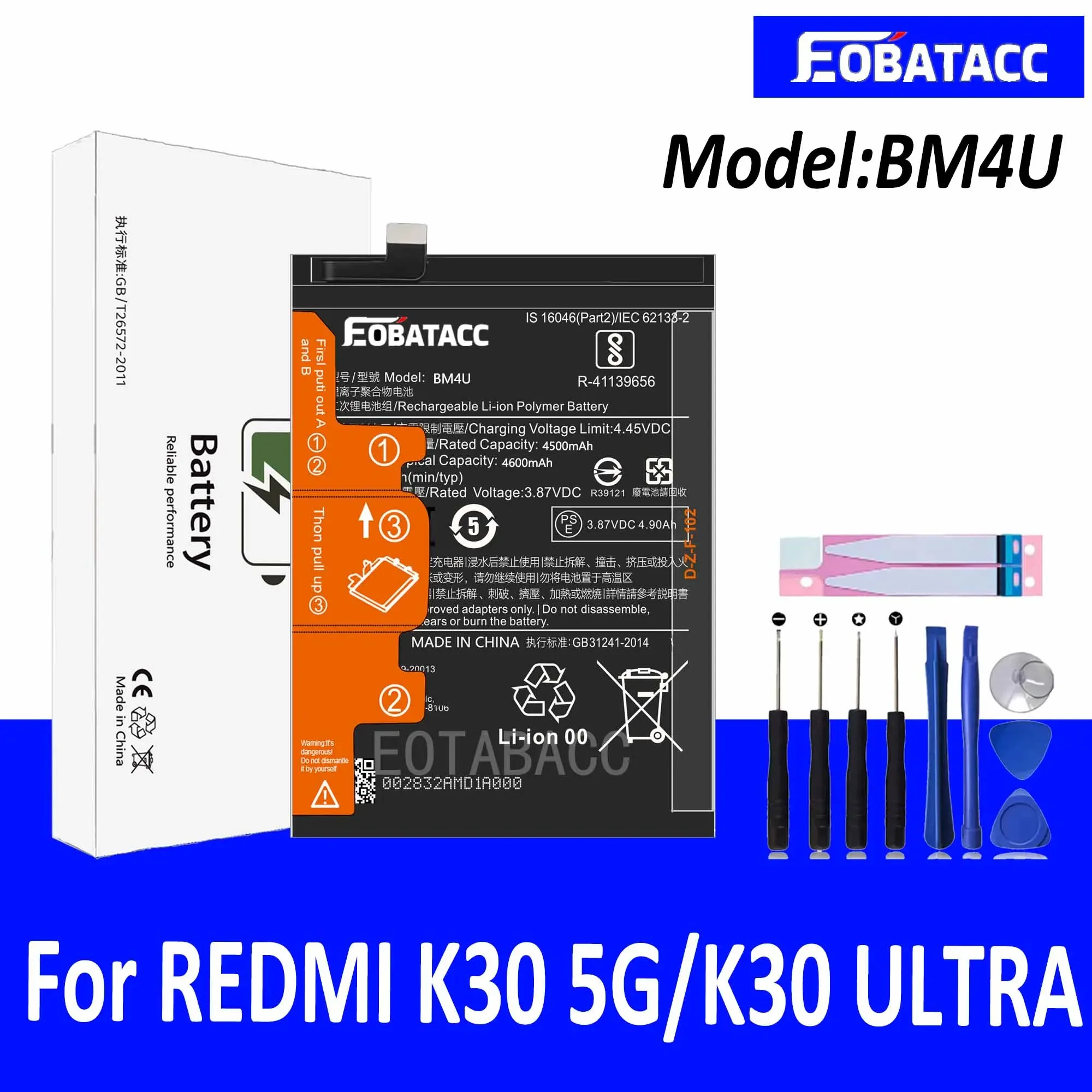 

EOTABACC 100% New Original Battery BM4U For XIAOMI REDMI K30 5G/K30 ULTRA Battery +Tools