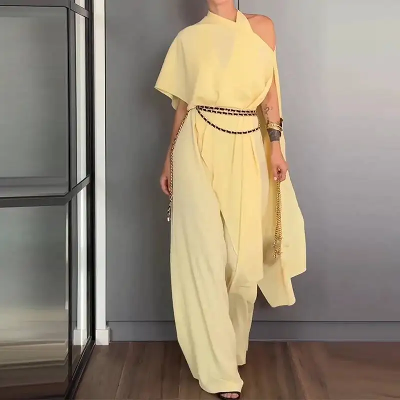 

Женский летний шикарный повседневный уличный комбинезон, элегантный комбинезон с лентой, женский однотонный комбинезон без рукавов с лямкой на шее и открытой спиной, свободный комбинезон