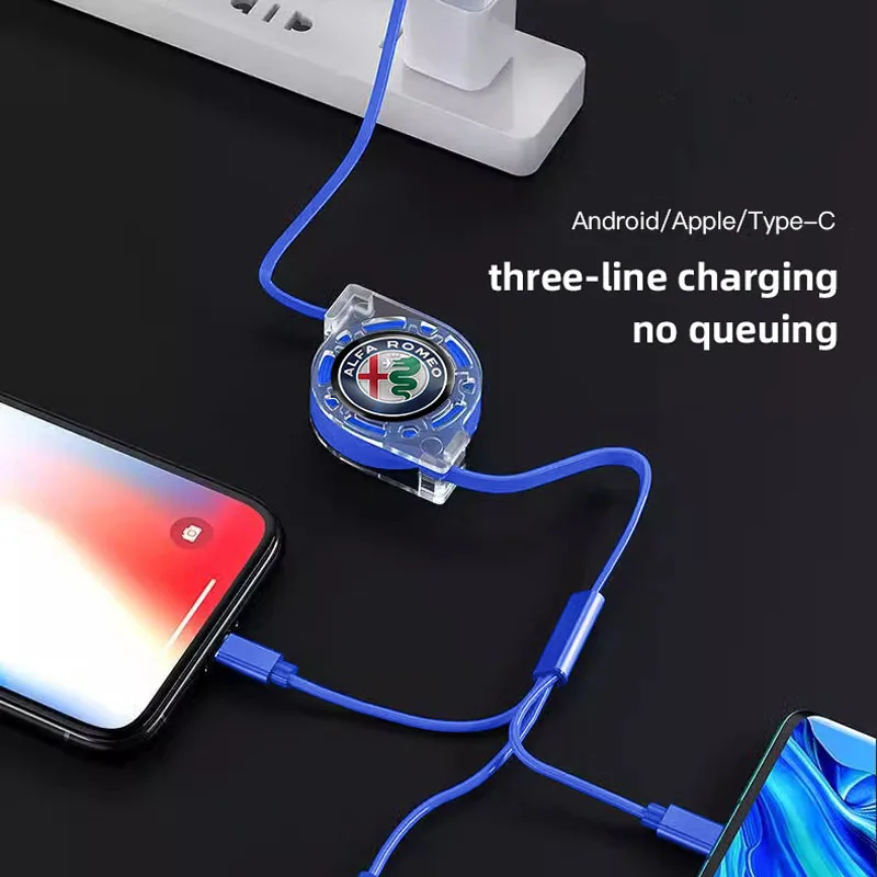 3 في 1 كابل بيانات قابل للسحب USB Type-C شاحن سيارة رئيس اكسسوارات السيارات ل ألفا روميو 4C 159 166 جوليا جيوليتا 156 147 GT #6