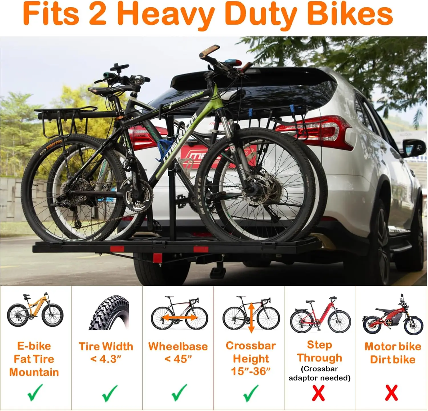 Cargo Carrier Basket - Comes with Bike Rack Fits 2  Fat-Tire Electric Bicycle with Folding Heavy Duty Trailer 5