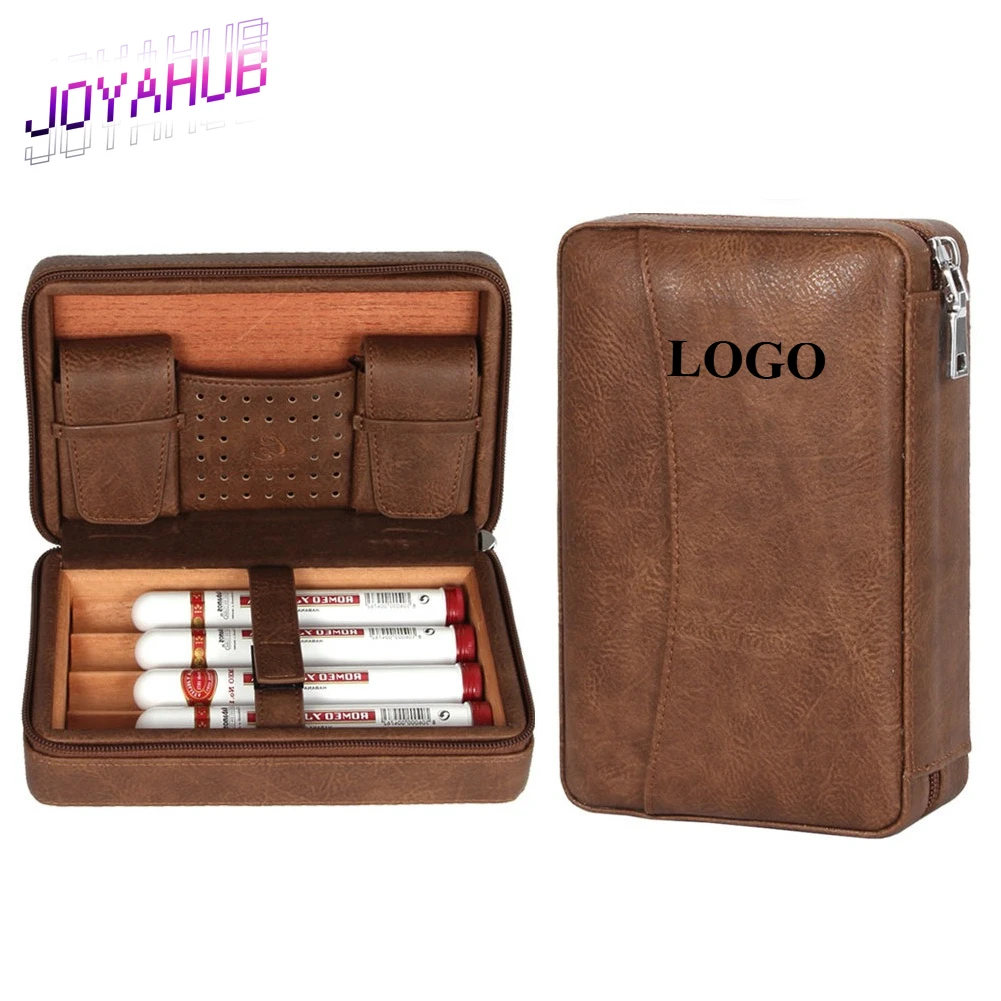 

Custom Logo Leather Travel Humidor Capacity with Cedar Lining Secure Zipper Closure Portable Moisturizing Case Outdoor/Gifting