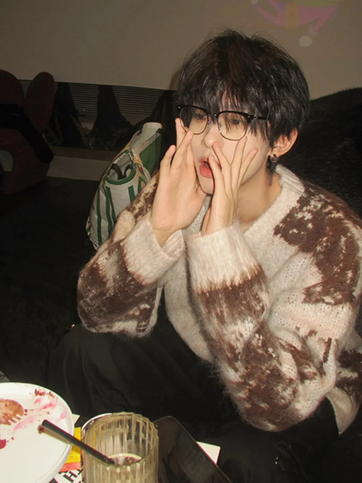 

Мужской вязаный свитер оверсайз с круглым вырезом, осенне-зимний, повседневный, свободного кроя, с длинными рукавами, цвет оливковый