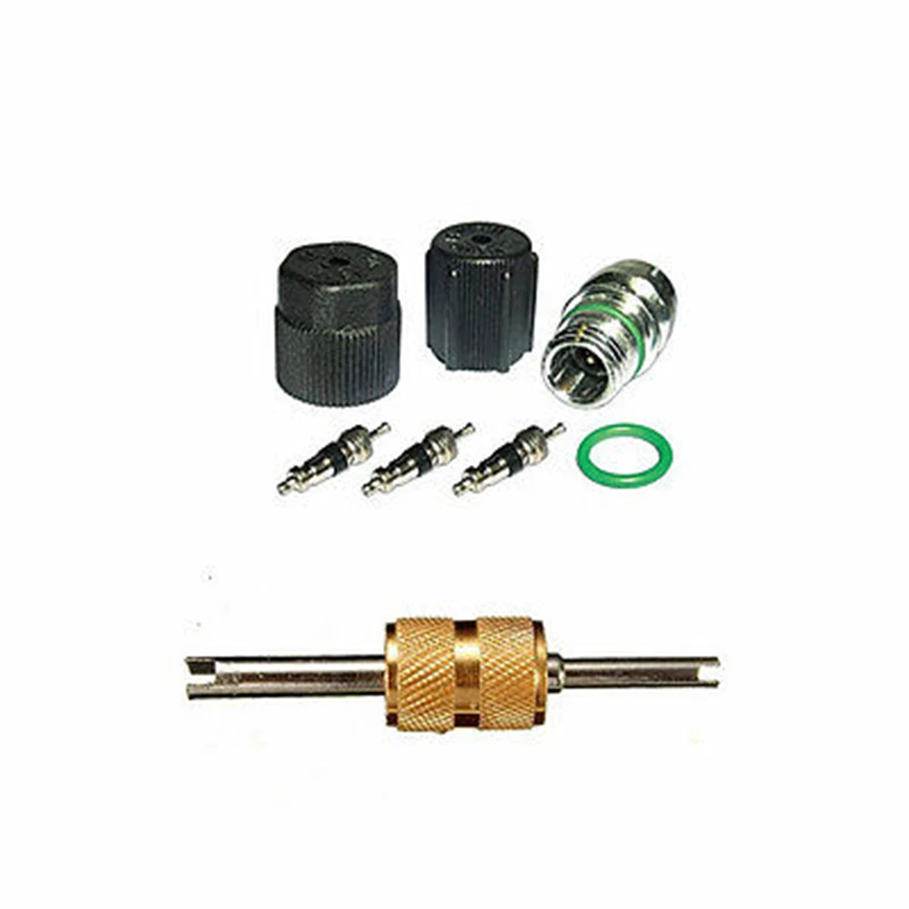 R12 & For R134a A/C Valve Core Replacement Set 8 Piece Kit with O Rings and Remover Tool for Vehicle Maintenance