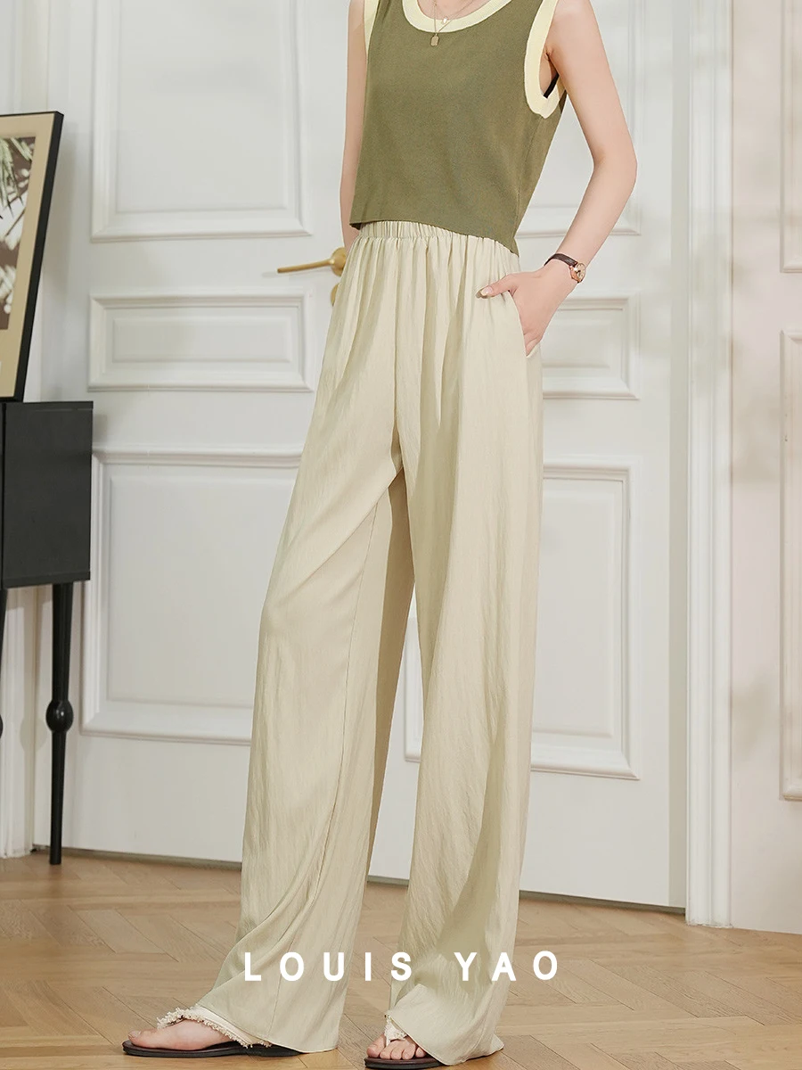 LOUIS YAO Women Casual Pants 2024 Summer Wide Leg Pants Loose Straight Basic Women's Long Trousers