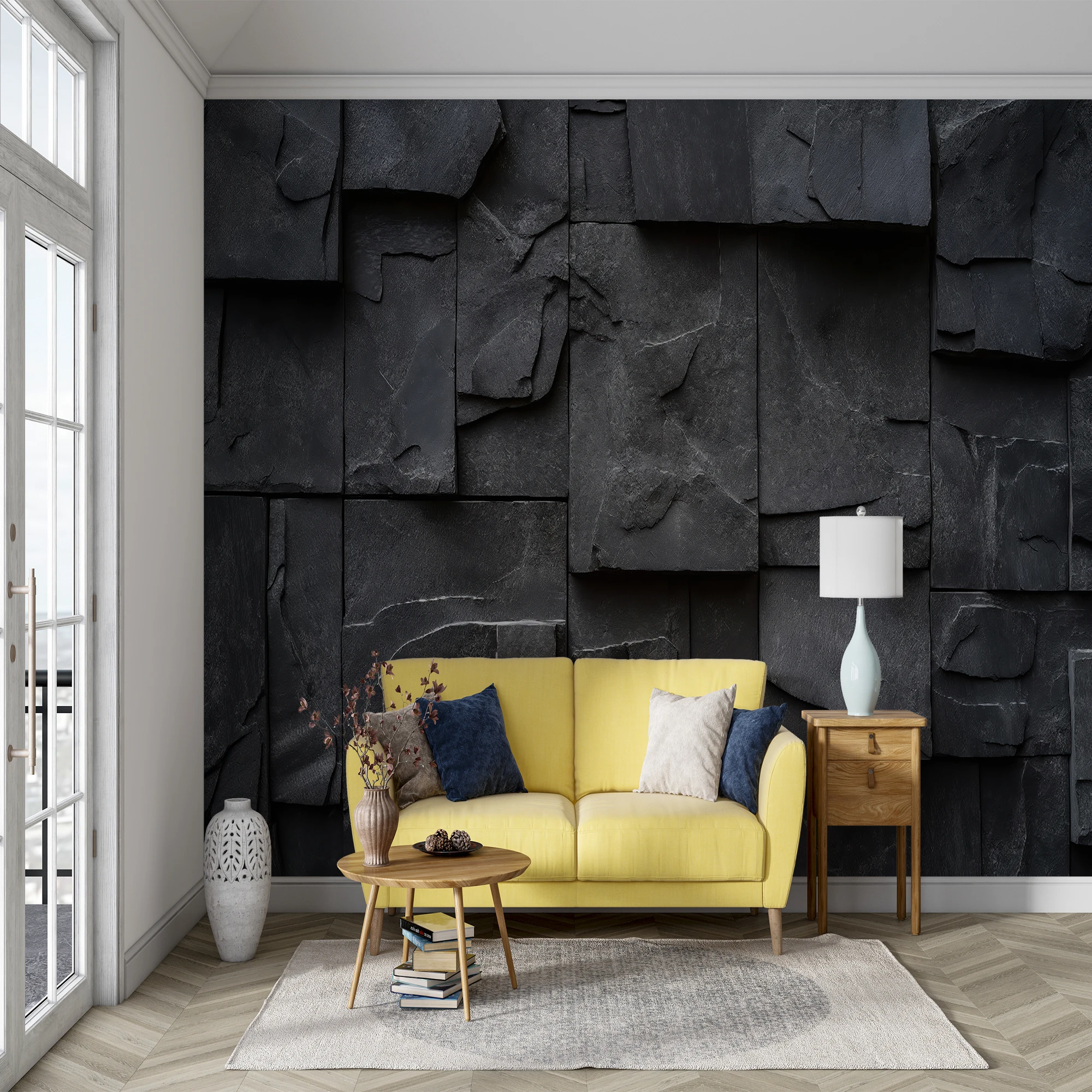 Milofi custom 3D wallpaper Stone Culture Wall Black Marble