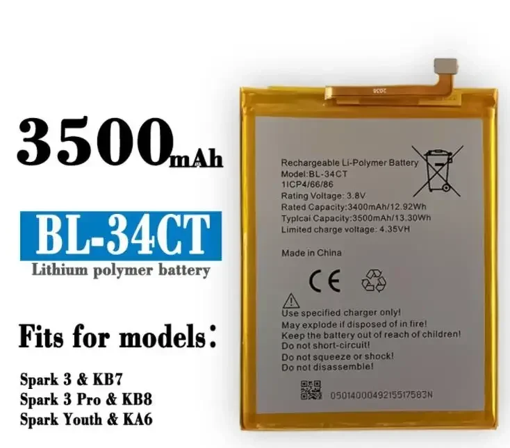 High quality products for Voice Transmission Tecno Kb7 Spark Kb8 Kb7j Ka6 Mobile Phone BL-34CT Built-in Battery Battery