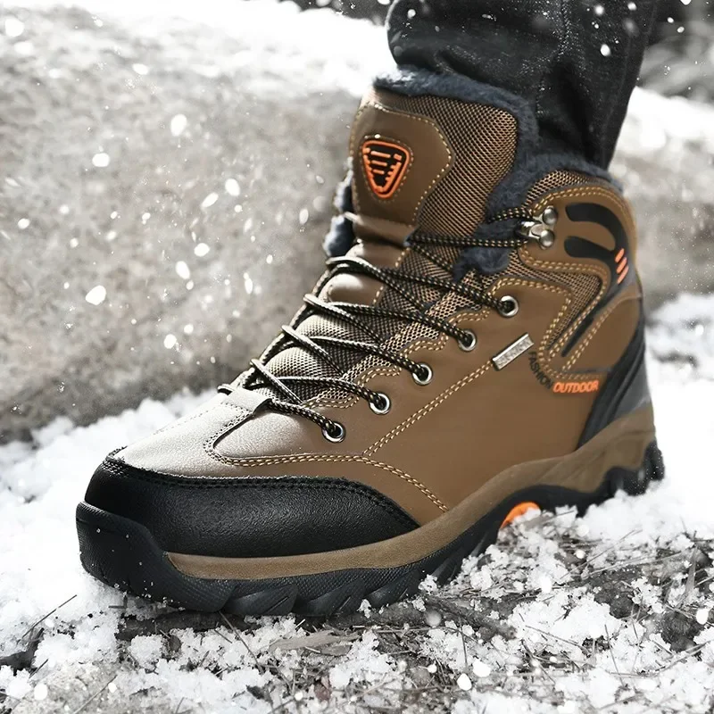 Winter Men\'s Boots Warm Men\'s Snow Boots High Quality Leather Waterproof Men Sneakers Outdoor Men Hiking Boots Work Shoes Male