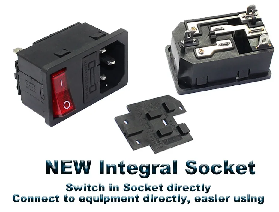 IEC320 C14 Elektrische AC-Buchse 3-polig Rot LED 250V 10A Sicherung Buchse Stecker Einlassanschluss 2-polige Buchse Montage-Wippschalter – Detail 7