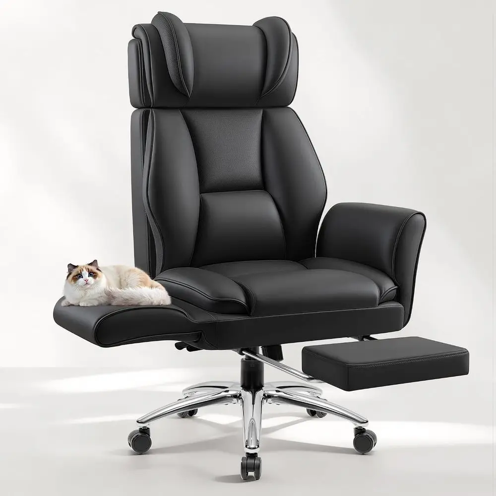Big and Tall Oice Chair, lip Armrests or Pets & Legged Sitting, Ergonomic Leather Executive Desk Chair with oot Rest, High-Back