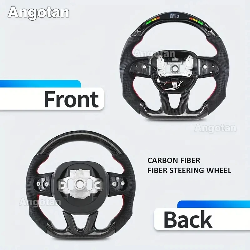 Kierownica LED z prawdziwego włókna węglowego do Dodge Charger Challenger Hellcat 2015-2024, perforowana skóra, kształt D