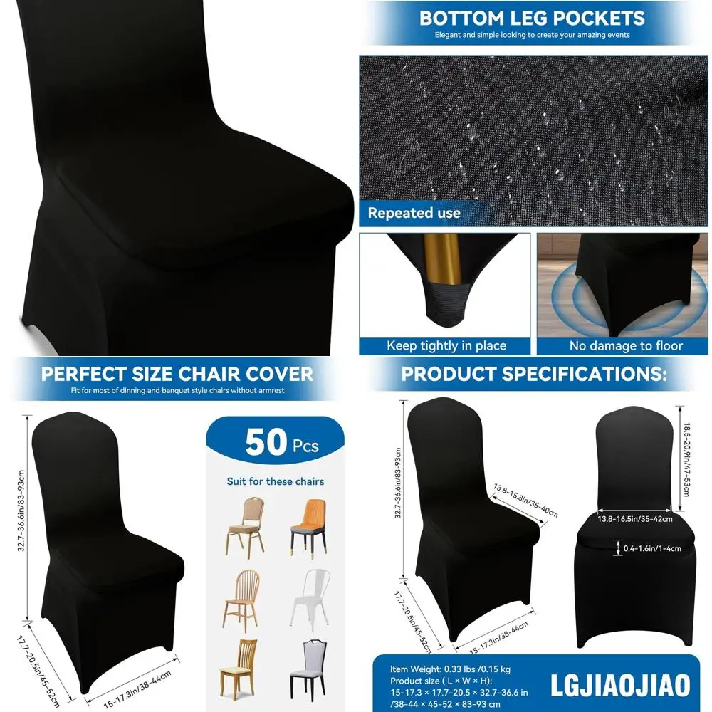 

50 Pack Stretch Spandex Chair Covers for Dining, Parties, Weddings, and Banquets