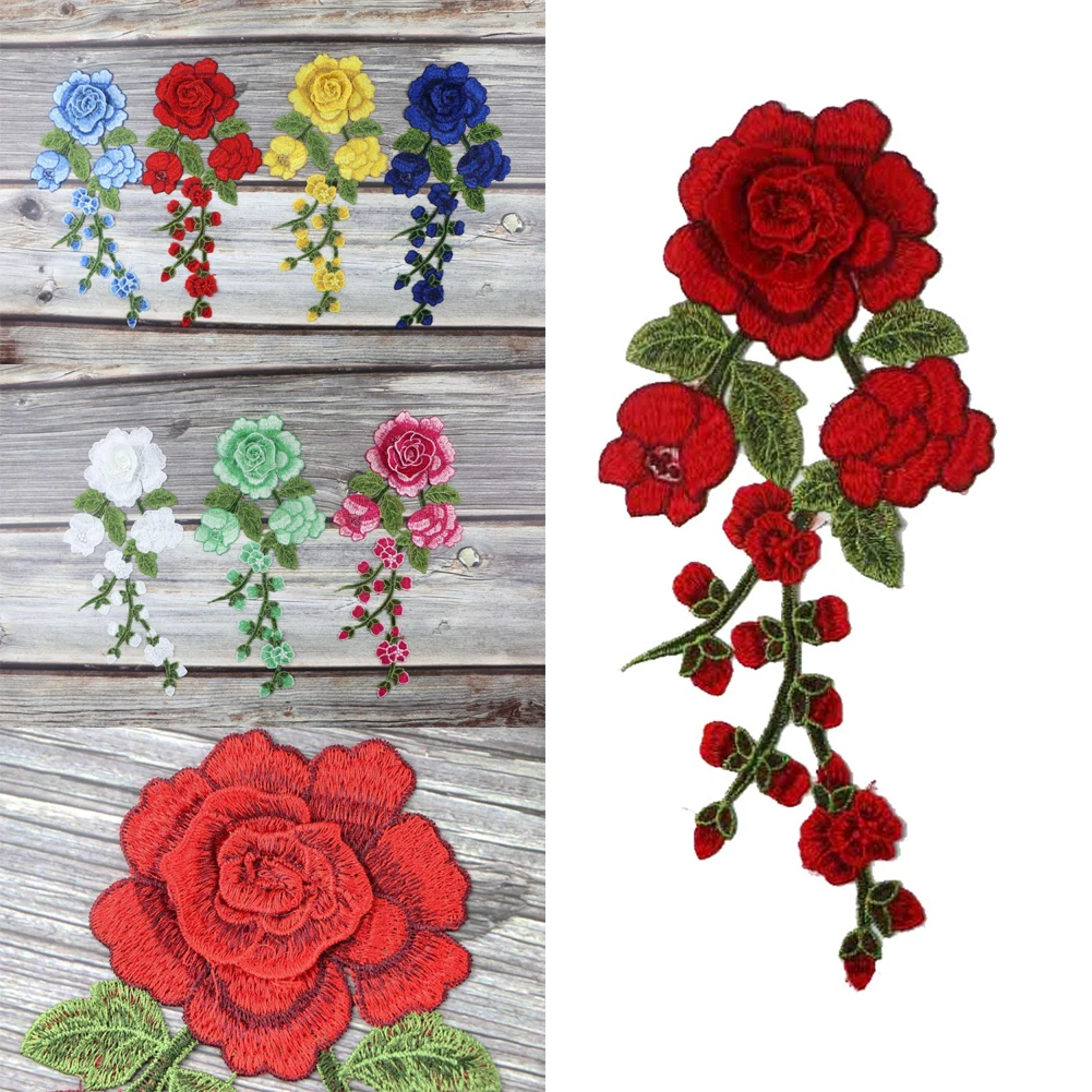 DIY gestickte Patches Rose bestickt Nähen auf Patch Blumen Patch Aufkleber für Kleidung Abzeichen Nähen Stoff Applikation liefert