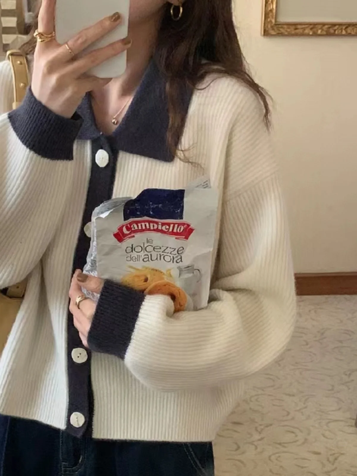 

Women's Collar Knitted Open Cardigan Spring Autumn New Design Sensation Outerwear Sweater Long Sve Loose Fit