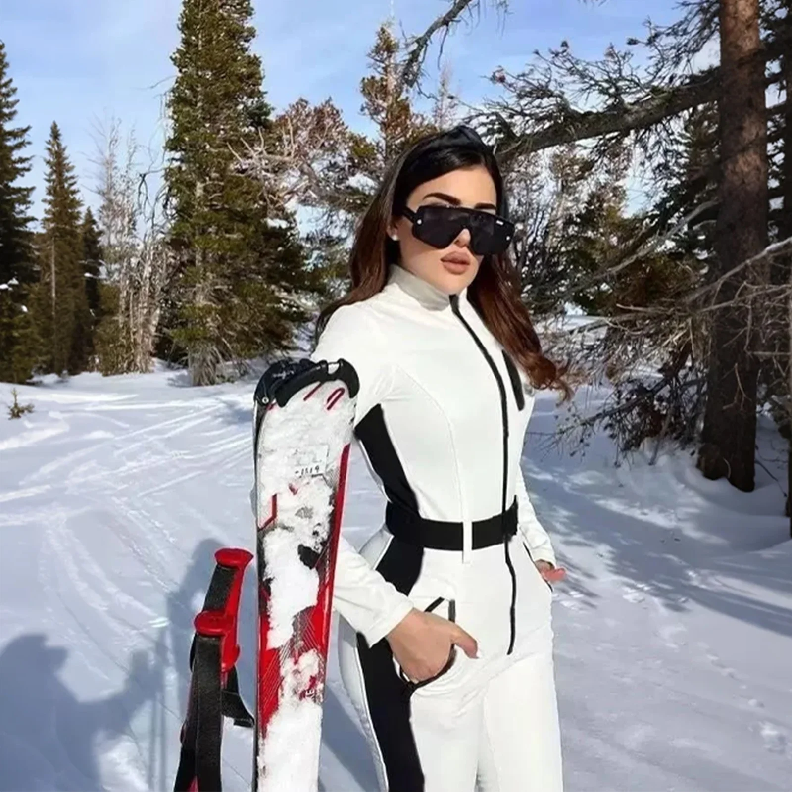 

Winter One-piece Ski Jumpsuit Fashion Warm Windproof Waterproof Breathable Clothing Skiing Jumpsuit Sports Set For Women