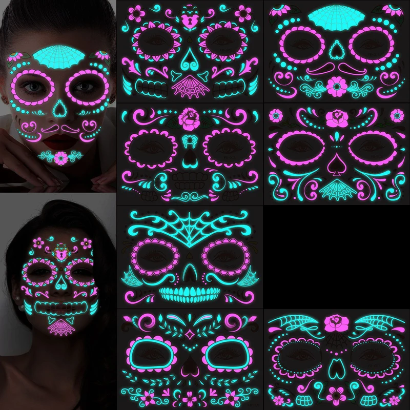 

Halloween Halloween Face Tattoo Sticker Temporary Skin Tattoo for Party Festival Makeup Tattoo Glow in The Dark Body Sticker
