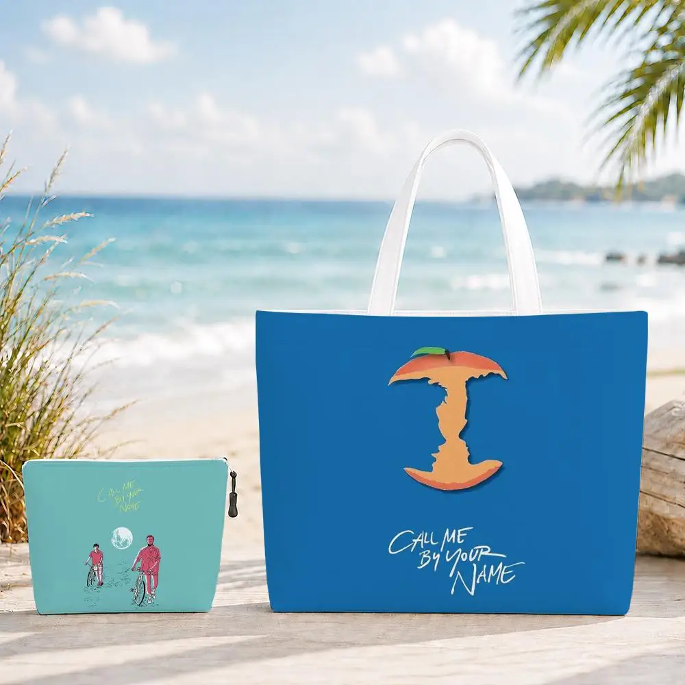 C-Call Me by Your Name Storage Bags 2PC Makeup Pouch Set Canvas Double-Sided Print with Zipper for Shopping Travel