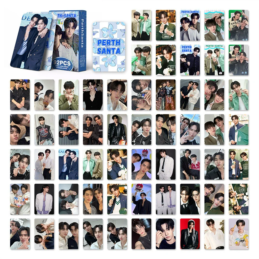 92PCS PerthSanta Thailand Star Photo Cards Set - Thai Drama CP Perth & Santa Lomo Card Collection with Stickers