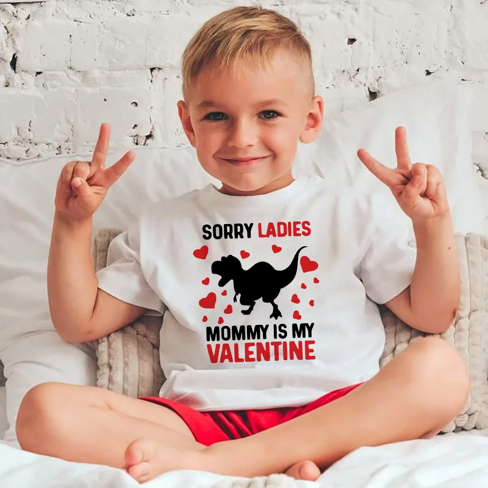 Valentine's Boy T Shirt Sorry Ladies Mommy's My Valentine Kid Shirt Valentine's Day Party Gift Clothes White Short Sleeve Outfit