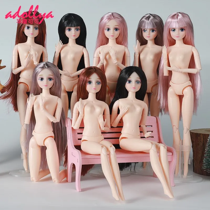 Adollya Long Hair Doll 1/6 Body Nude Dolls 30cm 20 Movable Joints White Skin Fashion Beautiful Naked Female Dolls Kids Toys Gift