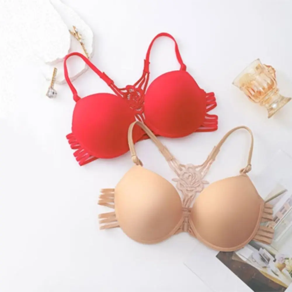Fashion Front Button Lace Bra, Wireless Deep V