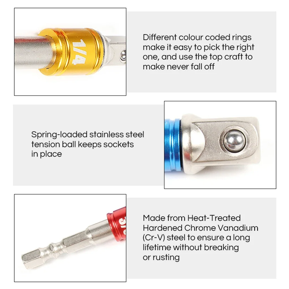 Power Tools Socket Adapater 1/2 1/4 Nickel Plating Spring Ball Lock Chrome Vanadium Steel For Hand Held Driver