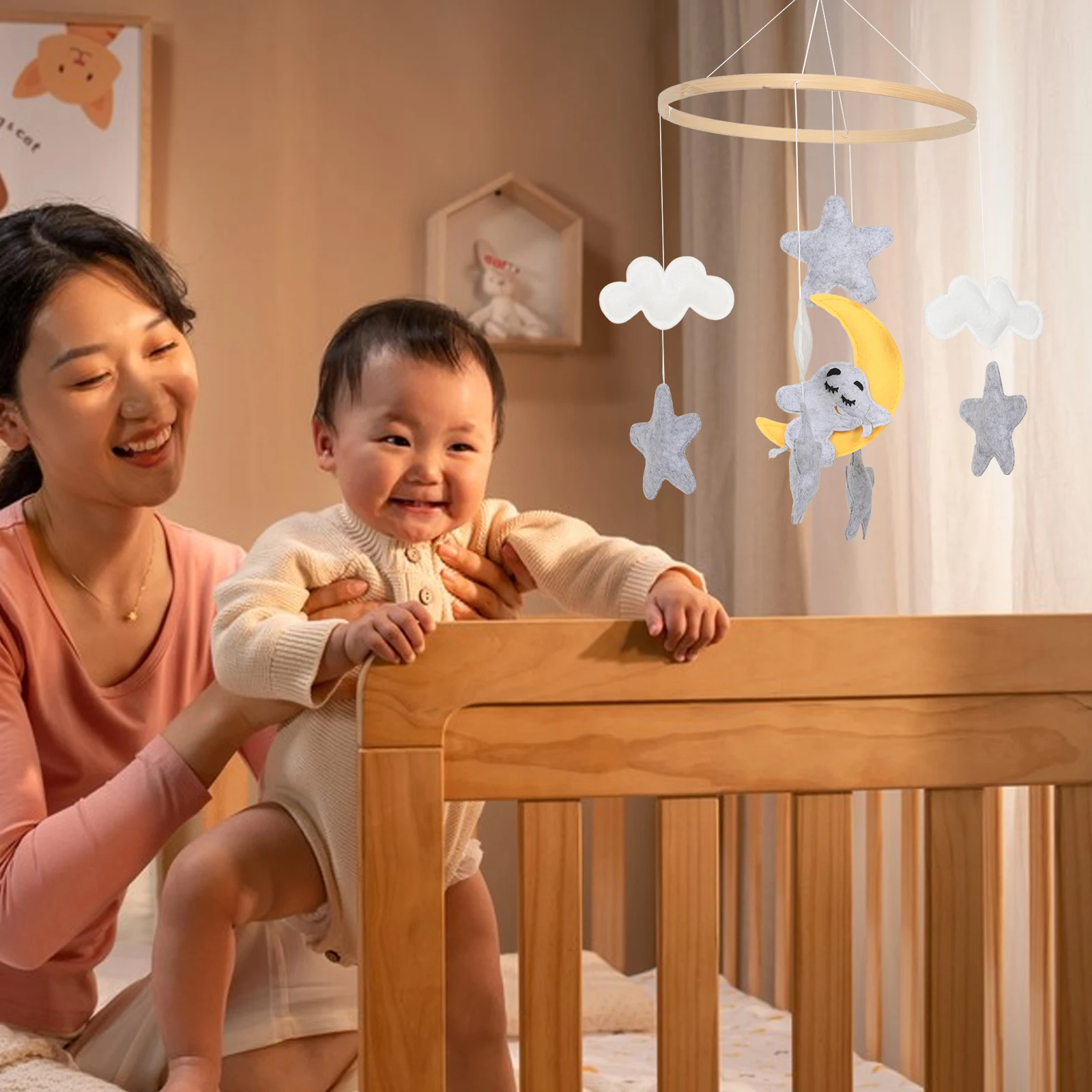 

Baby Felt Mobiles For Cribs Elephant Nursery Decor Montessori Hanging Toys High Contrast Colors Sensory Stimulation Lightweight