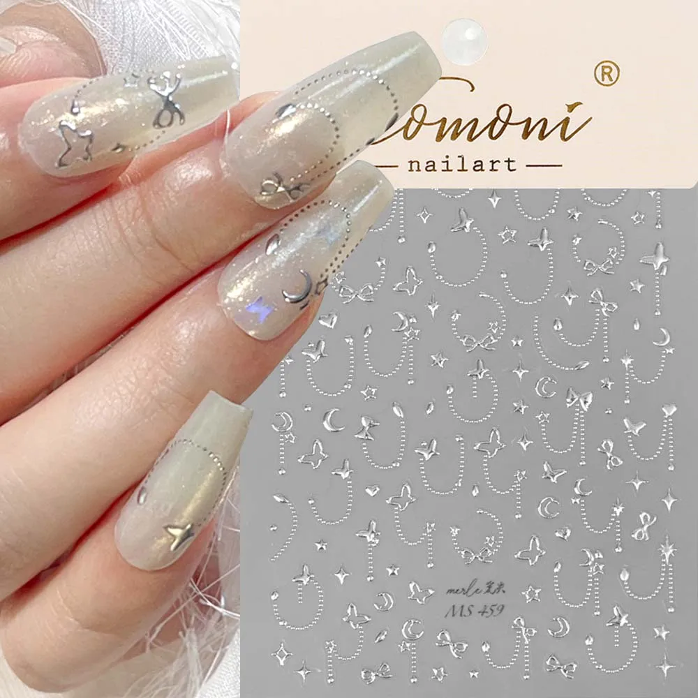 5D Star Chain Nail Stickers Luxury Gold Silver Self Adhesive Korean Nail Slider Decals Nails Decoration DIY Manicure Accessories