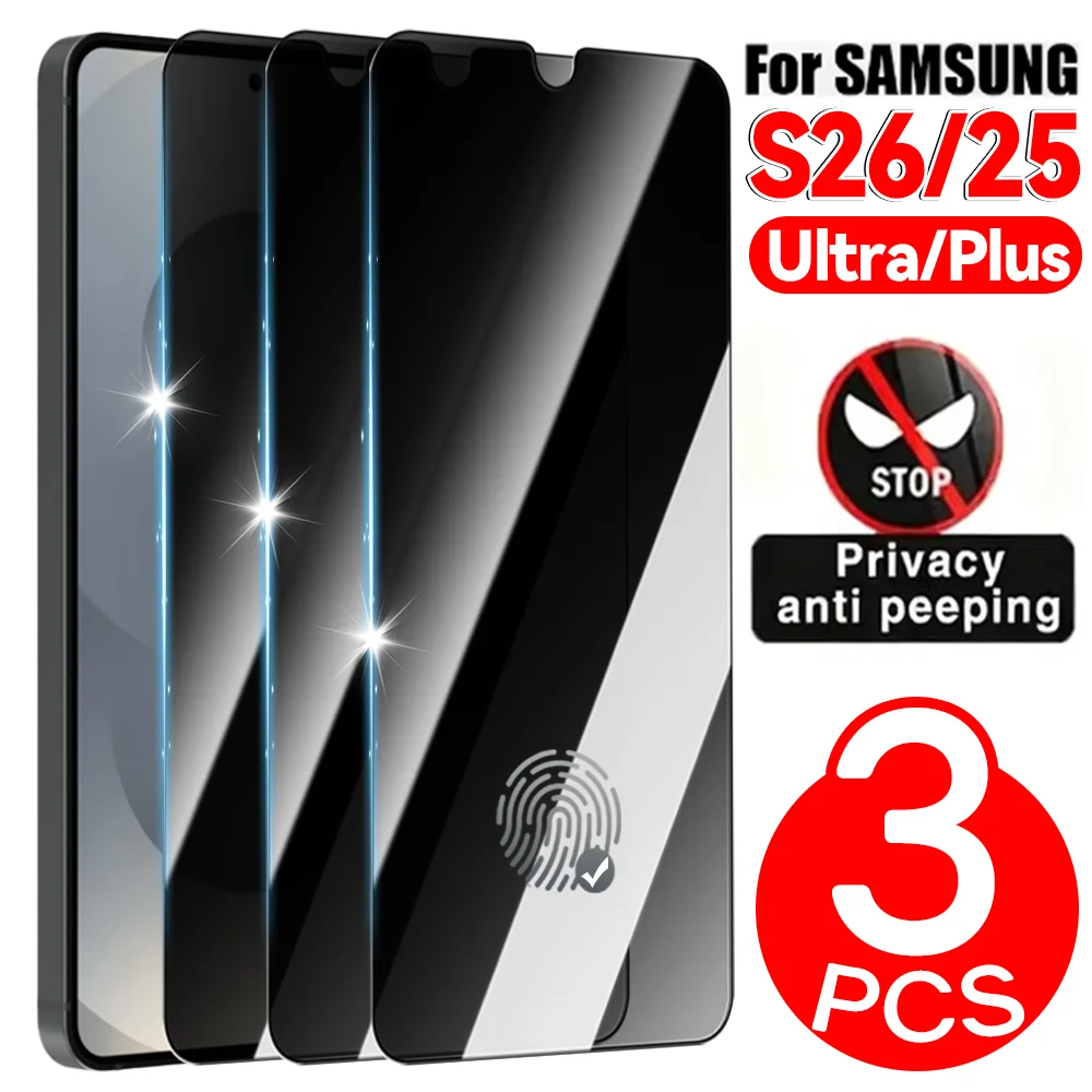 

3-1Pcs Privacy Anti-spy Tempered Glass for Samsung Galaxy S26 S25 Ultra Plus Screen Protector Fingerprint Unlock for Samsung S26