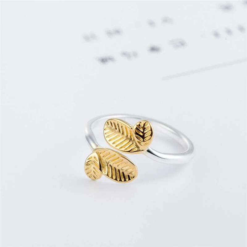Sole Memory Fresh Lovely Leaves Sprout Luck Sweet 925 Sterling Silver Female Resizable Opening Ring For Women Jewelry Gift RI323