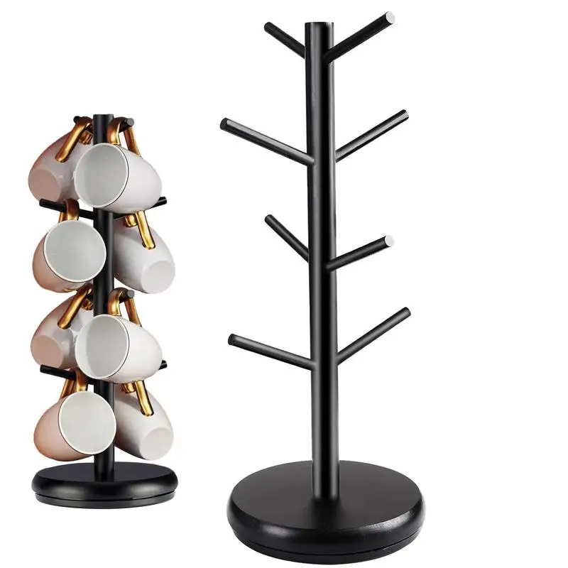 

Coffee Mug Stand 360 Rotated Coffee Cup Tree With 8 Hooks Coffee Counter Bar Multifunction Display Rack Thicker Base Black